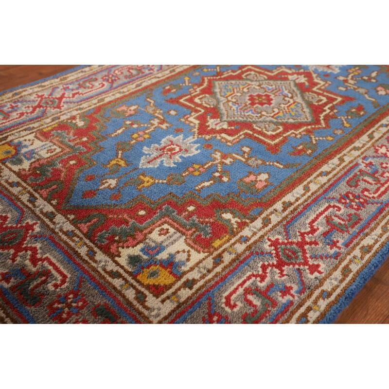 Light Blue Geometric Heriz Serapi Indian Rug Handmade Wool Carpet - 3'0" X 5'0"