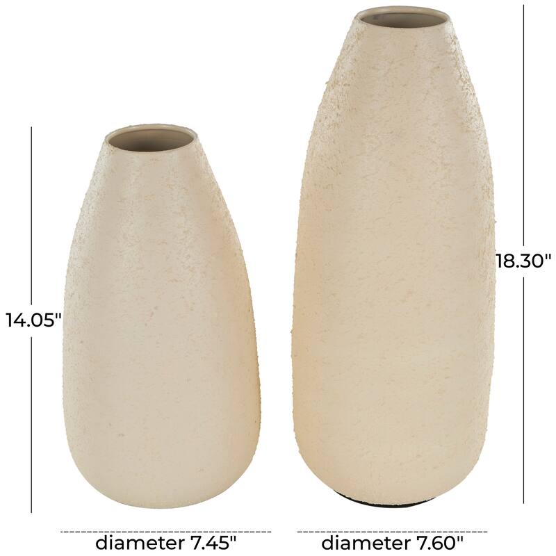 Cream Metal Minimalistic Distressed Textured Decorative Vase (Set of 2)