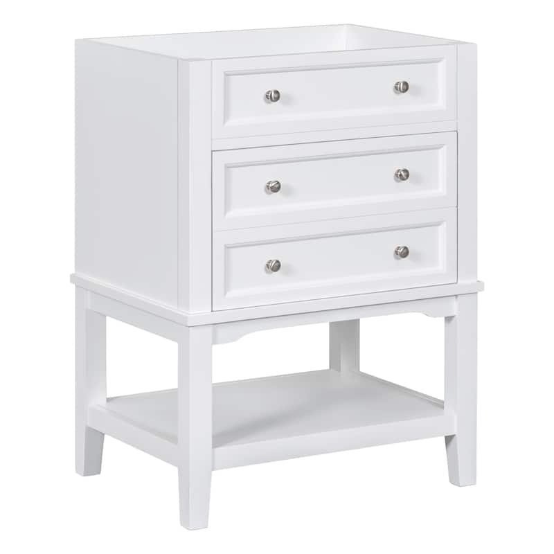 24" Bathroom Vanity Without Sink,Base Only,Solid Wood Frame,Bathroom Storage Cabinet with Drawer and Open Shelf