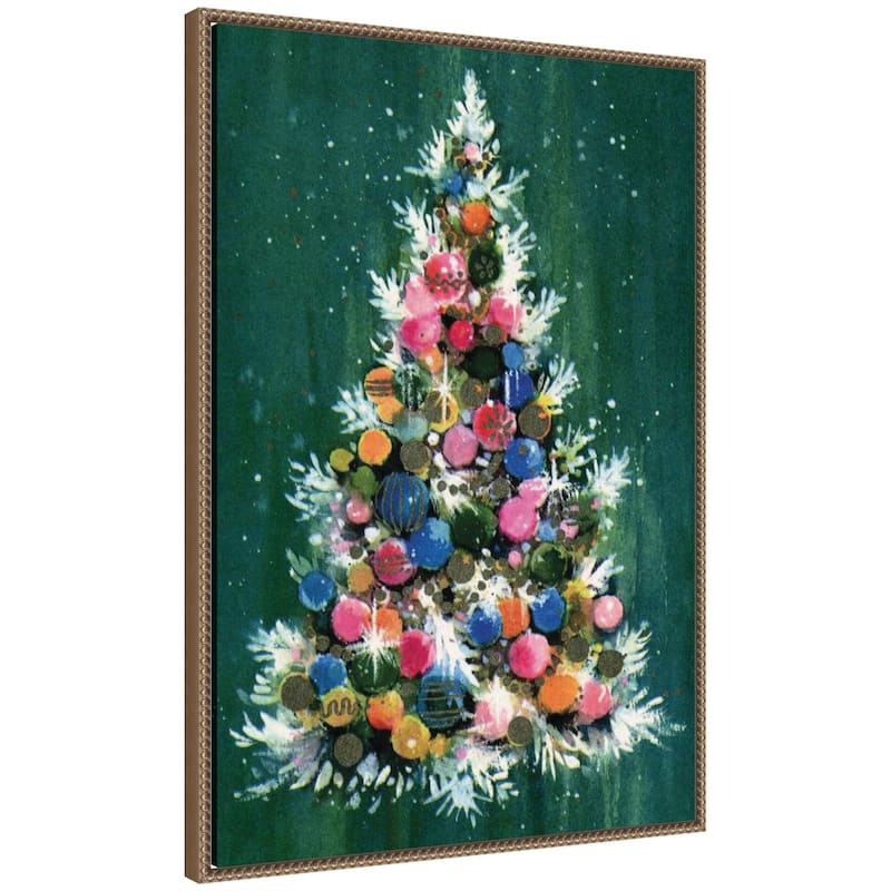 Kate and Laurel Sylvie Beaded Christmas Tree Framed Canvas by Corinna Buchholz of Piddix - Gold