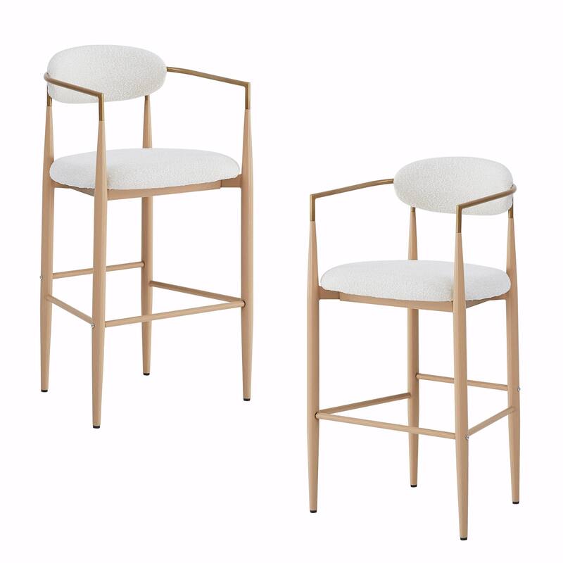 Modern Counter Stool Set - Comfortable, Sturdy Iron Frame - Beige (Boucle) + Yellow Frame