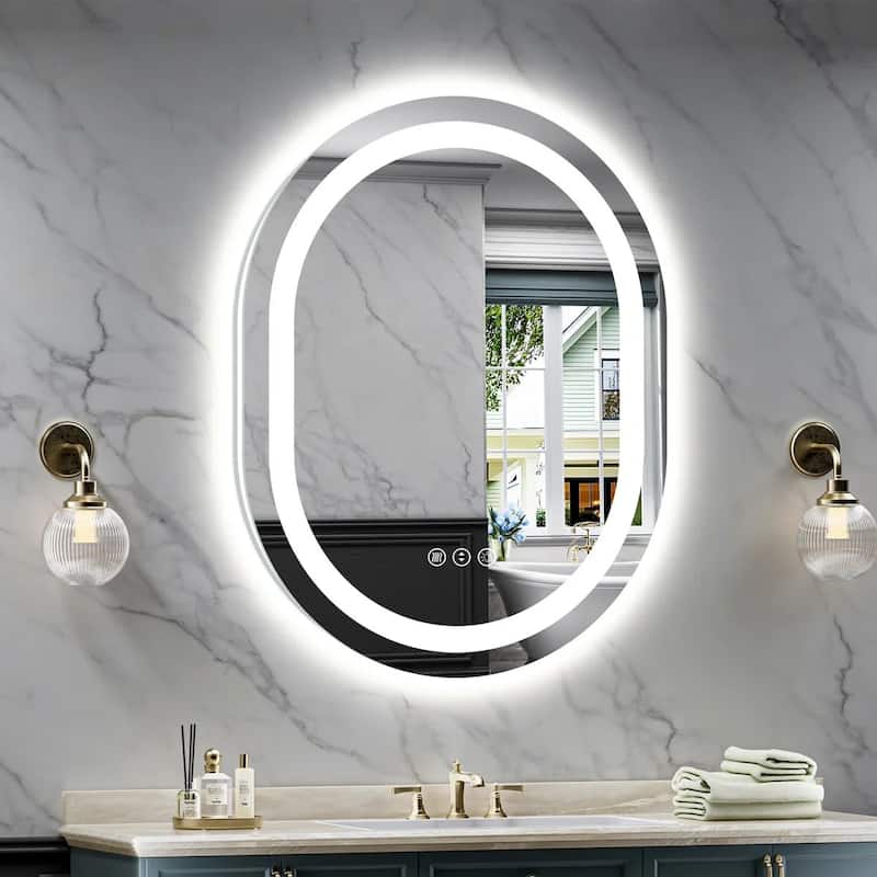 Oval Front & Back LED Lighted Anti-fog Tempered Glass Wall Bathroom Vanity Mirror, ETL Certified, 3-Year Warranty - 36"x28"