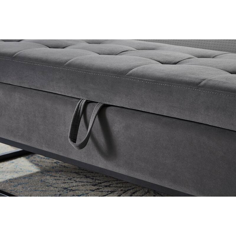 Velvet Upholstered Storage Seat Leisure Stool with Metal Frame, Exquisite End of Bed Corridor Stool with Button Tufting