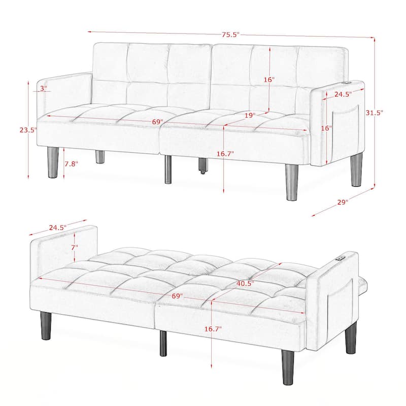 Futon Couch Convertible Folding Sofa Bed Couch for Apartment