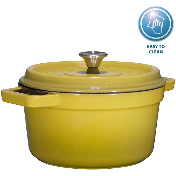 Bruntmor, Enameled Cast Iron Dutch Oven Casserole Dish 6.5 quart Large Loop Handles & Self-Basting Condensation Ridges On Lid. Opens flyout.