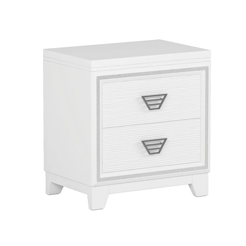 Elegant 2 Drawers Nightstand with Metal Handle and Sparkling Decoration