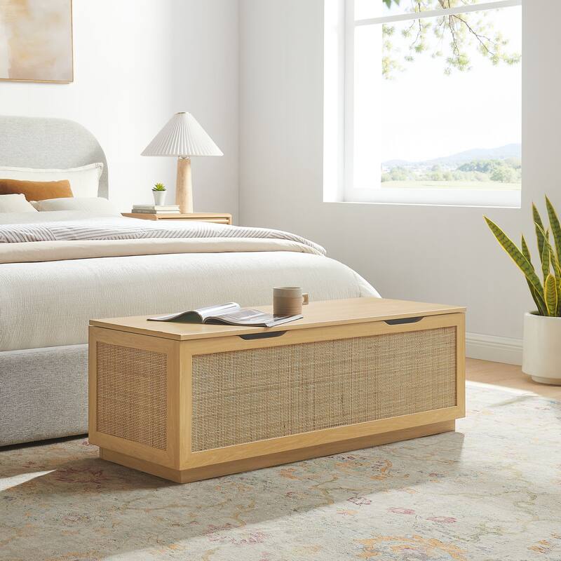 Soma Rattan Storage Bench - Oak