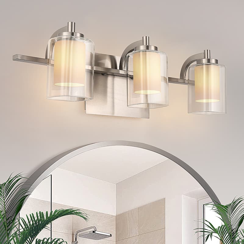 YANSUN 21.1 in. 3-Light Brushed Nickel Vanity Light Fixtures for Bathroom with Clear Glass Shades - OA-JQ32101CNK-3A**
