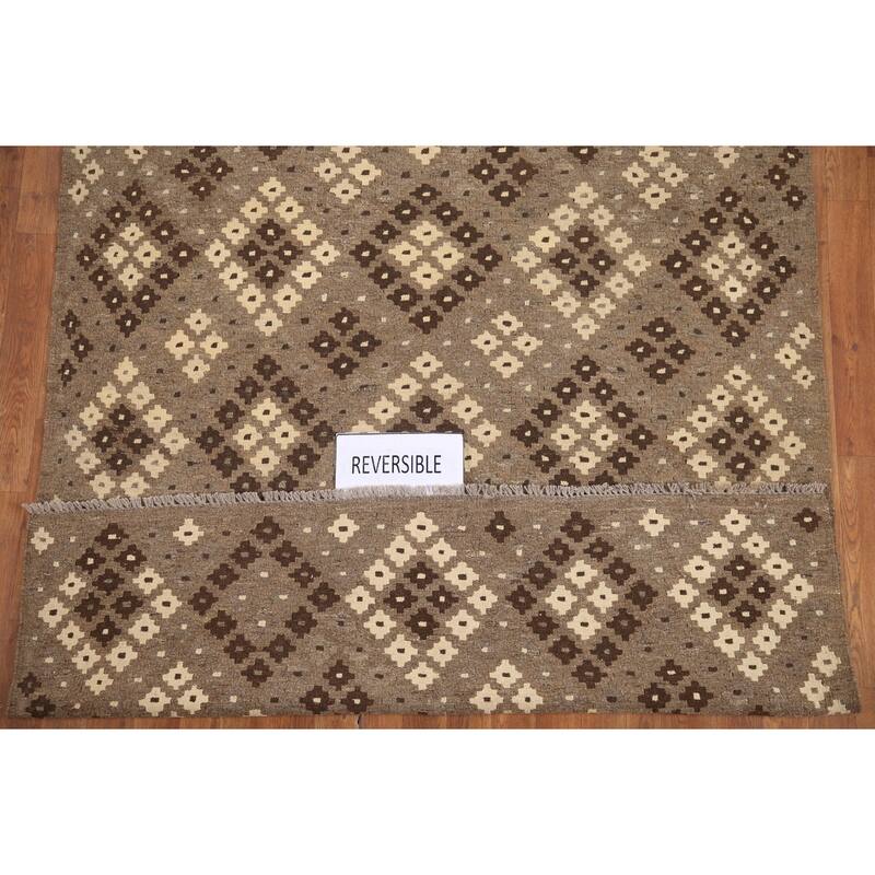 Hand Woven Oriental 100% Wool Carpet Southwestern All-Over Brown Kilim Area Rug - 6' 6'' X 5' 1''