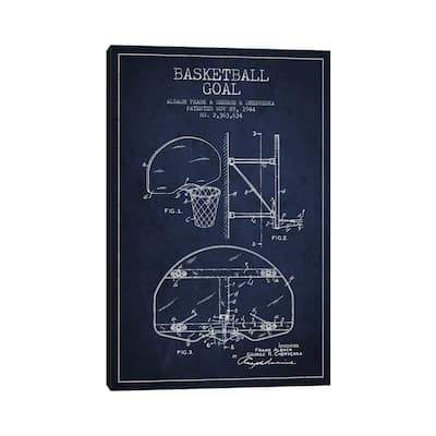iCanvas "F. Albach & G.R. Chervenka Basketball Goal Patent Blueprint (Navy Blue)" by Aged Pixel Canvas Print