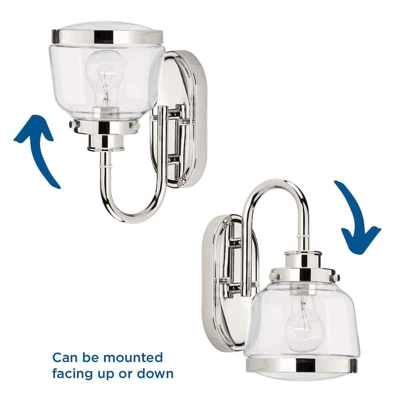 Judson Collection One-Light Polished Nickel Clear Glass Farmhouse Bath Vanity Light - 11.25" x 6.5" x 8.5"