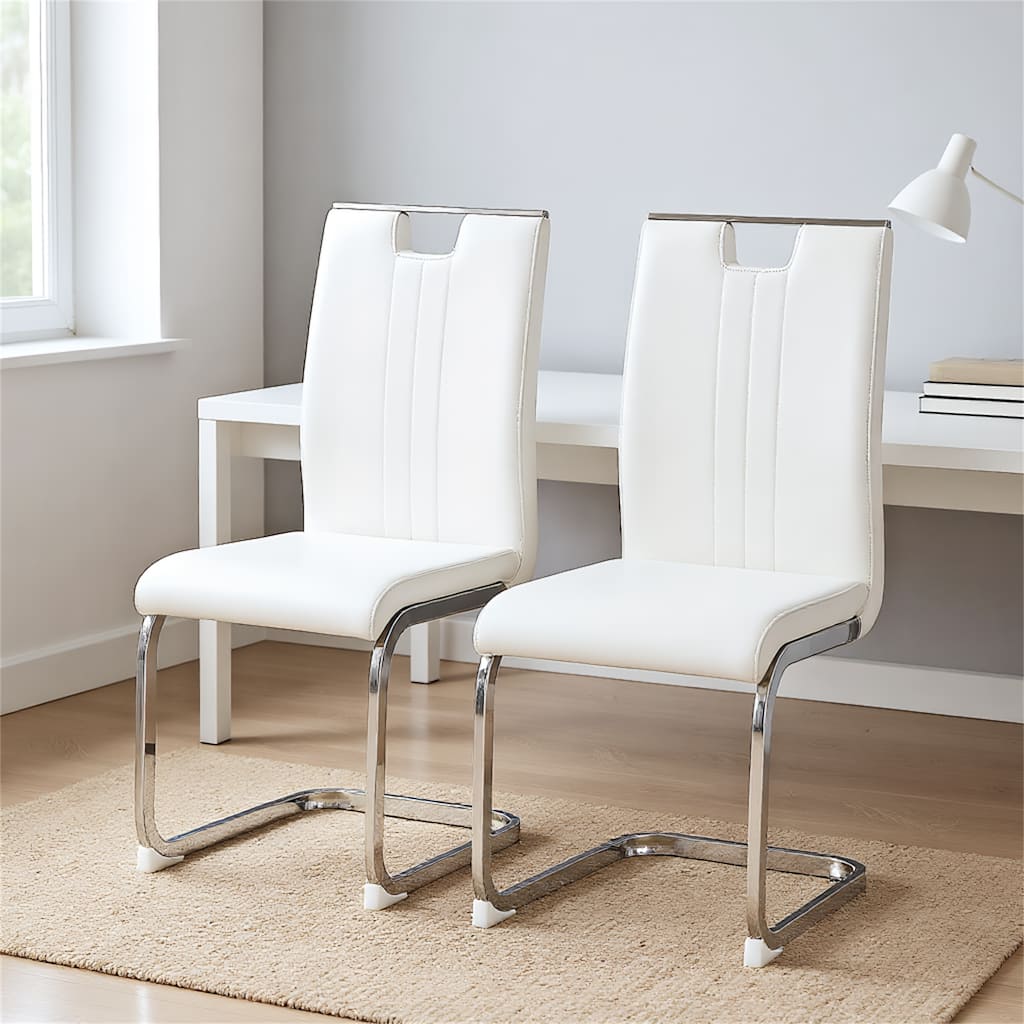Set of 4 White Pu Material Bow-Shaped Chairs