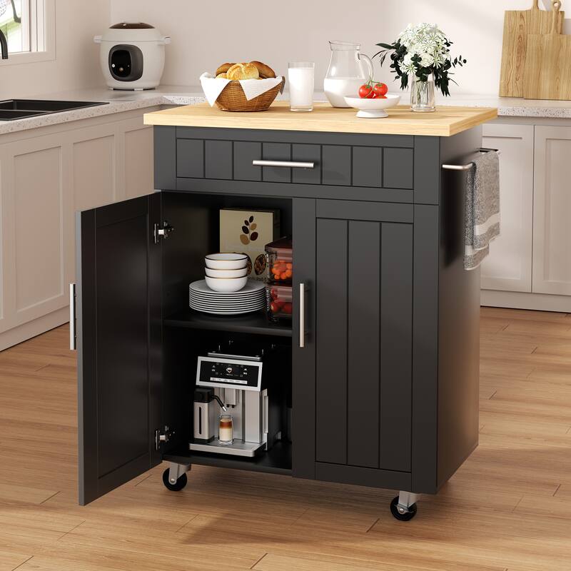 Rolling Kitchen Island with Storage Cabinet & Drawer – Extra Counter Space for Kitchen - Black