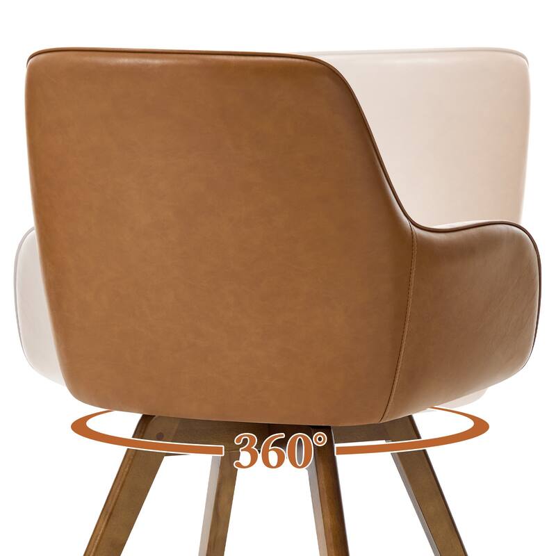 Swivel Upholstered Dining Chair Set of 2 Armchair with Beech Wood Legs - 33.3" H x 23.2" W x 22.4" D