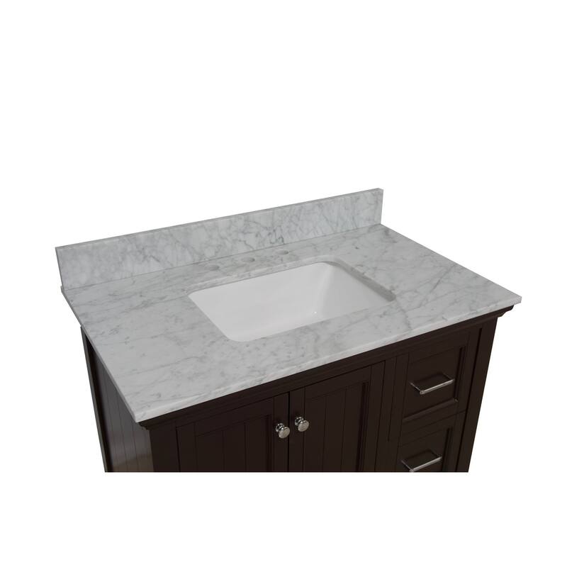 KitchenBathCollection Paige 36" Bathroom Vanity with Carrara Marble Top