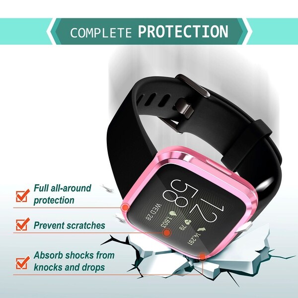For Fitbit Versa 2 Screen Protector with Soft TPU Rubber Case Bumper Clear/Pink 