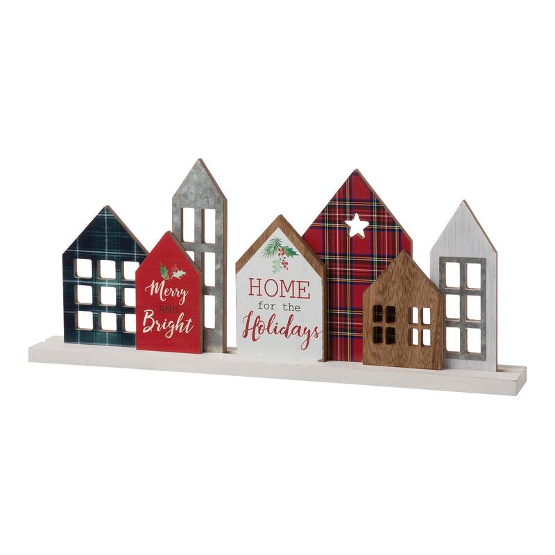 Glitzhome 20"L Metal and Wooden Christmas House Decor