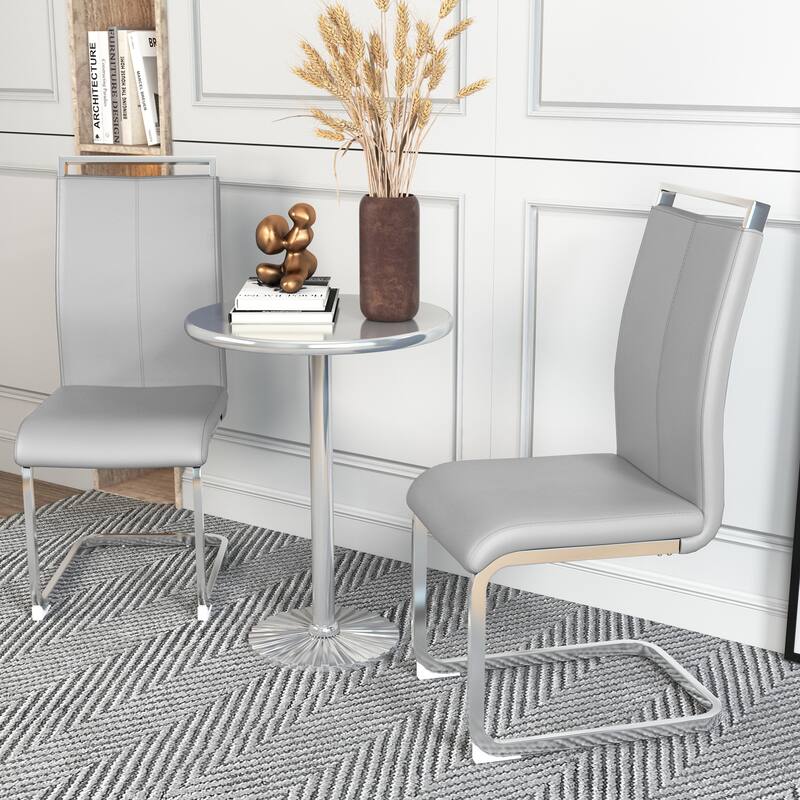 2PCS Dining Chairs,PU Faux Leather High Back Upholstered Side Chair with Chrome Metal Legs