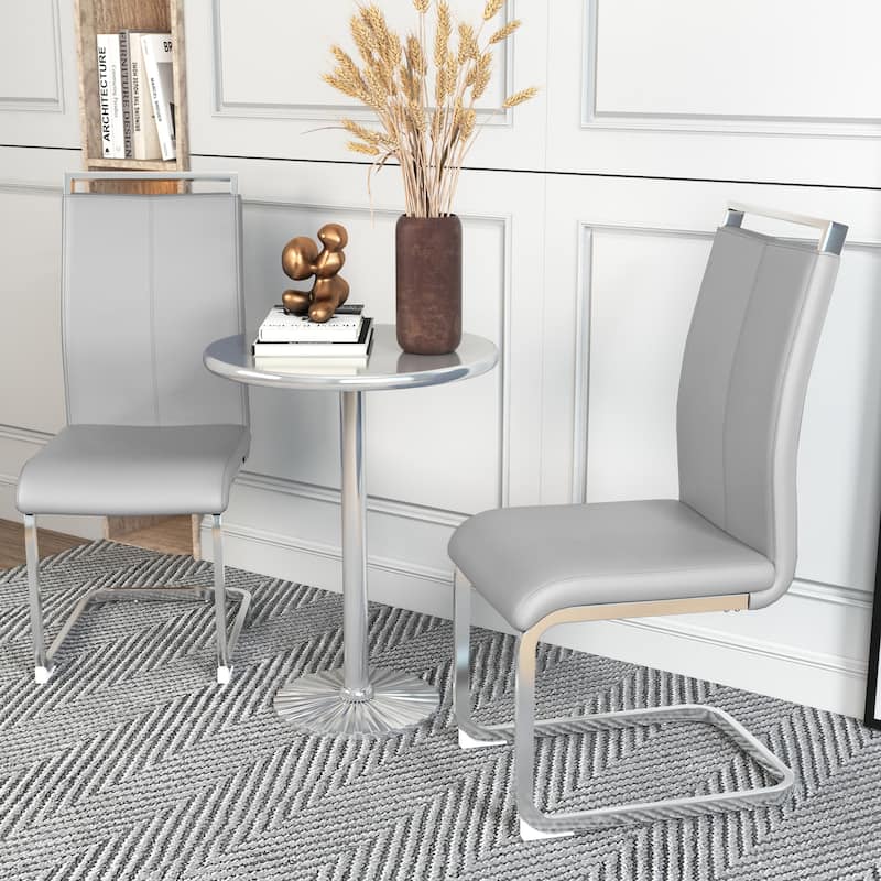 Modern PU Faux Leather High Back Dining Chairs with C-shaped Tube Chrome Metal Legs