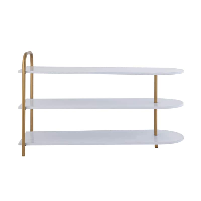 happimess Modern 24" 9-Pair 3-Tier Iron Curved Decker Shoe Rack