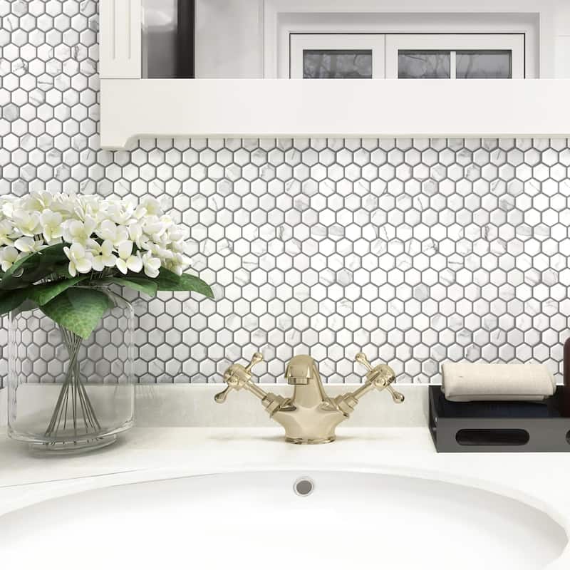 Merola Tile Carrione 1" Hex Matte Carrara 10-1/4" x 11-7/8" Porcelain Mosaic Floor and Wall Tile