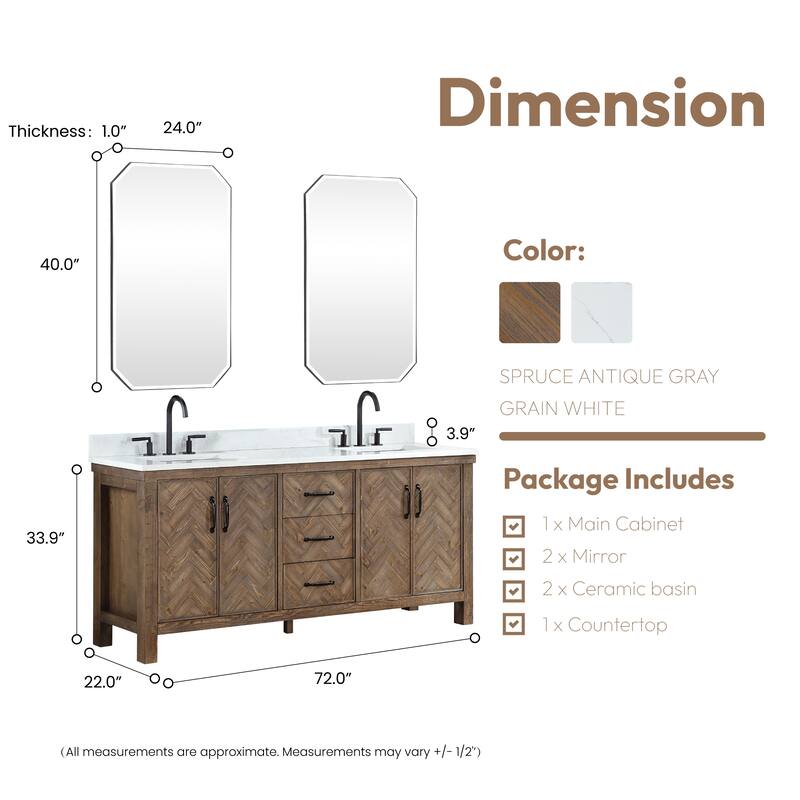 Javier Bath Vanity with Composite Stone Top and Mirror