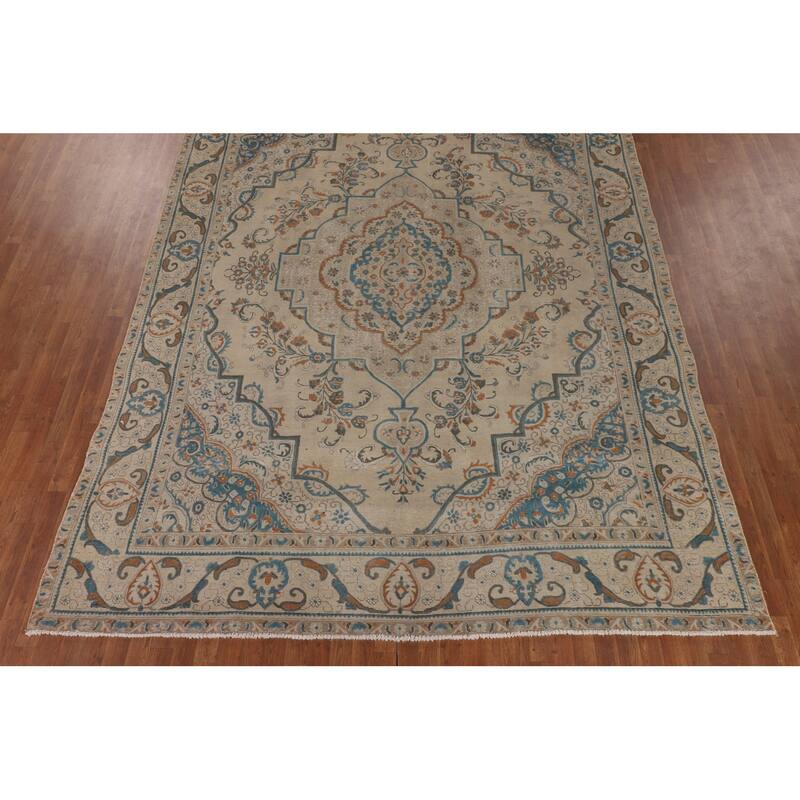 Distressed Tabriz Persian Vintage Area Rug Handmade Wool Carpet - 9'2" x 12'10"