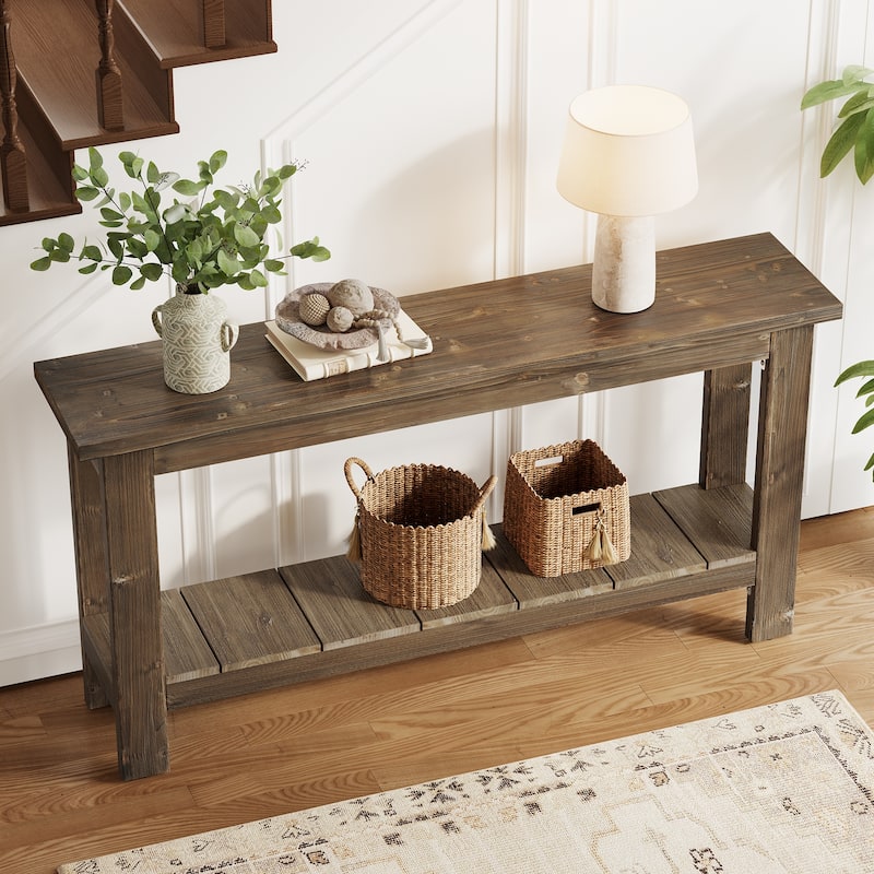 Industrial Farmhouse Solid Wood Console Entryway Table with Storage
