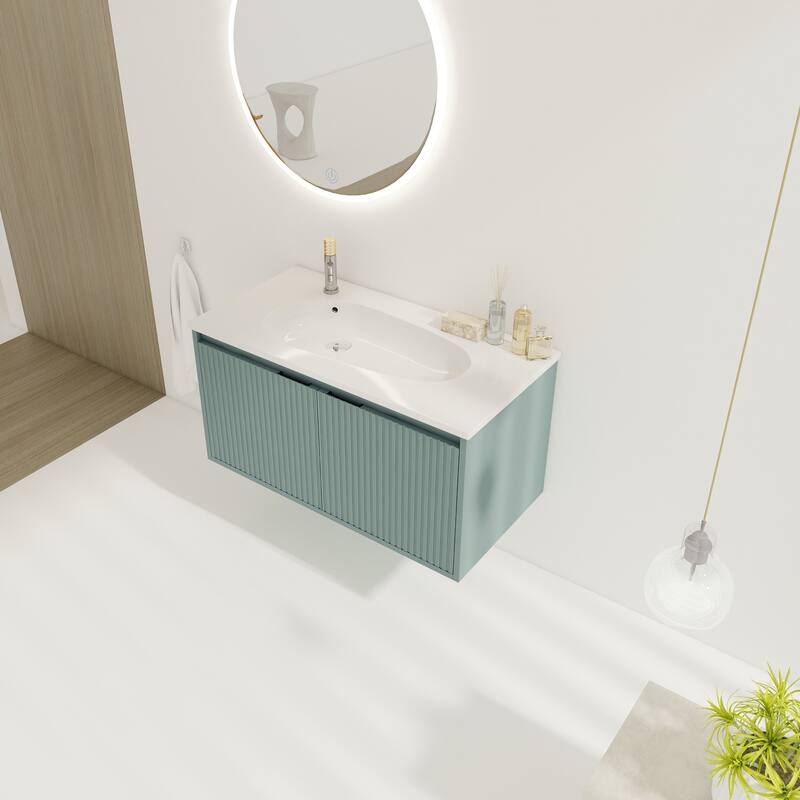 Green 36" Wall Mounted Bathroom Vanity Cabinet with Sink