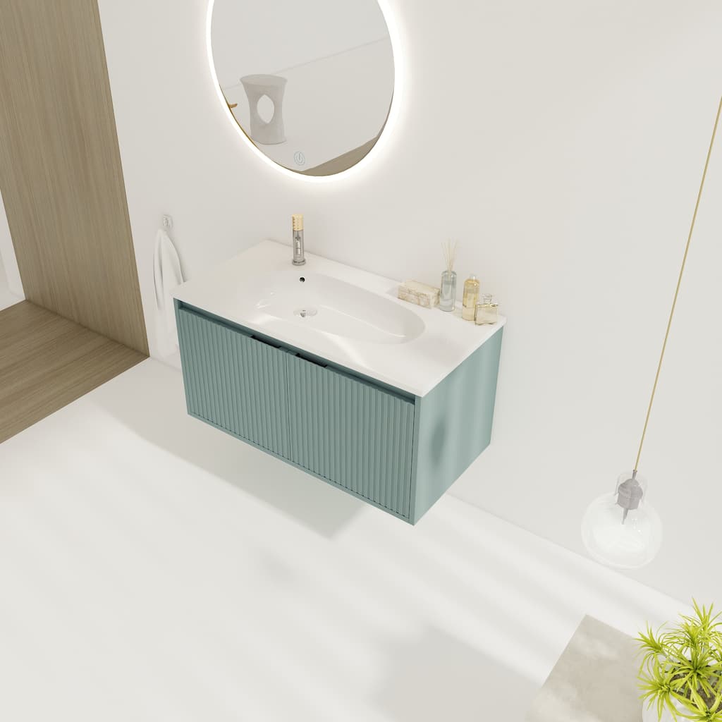 Green 36" Wall Mounted Bathroom Vanity Cabinet with Sink