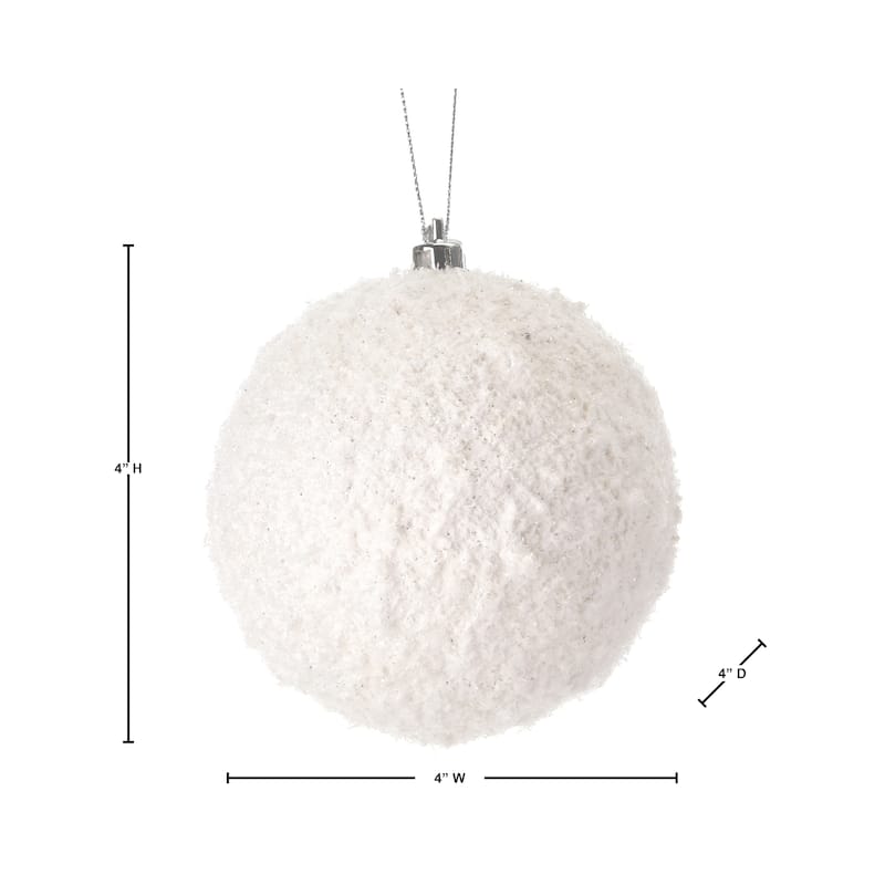 4" Frosted Texture Snowball Ornament Set of 6