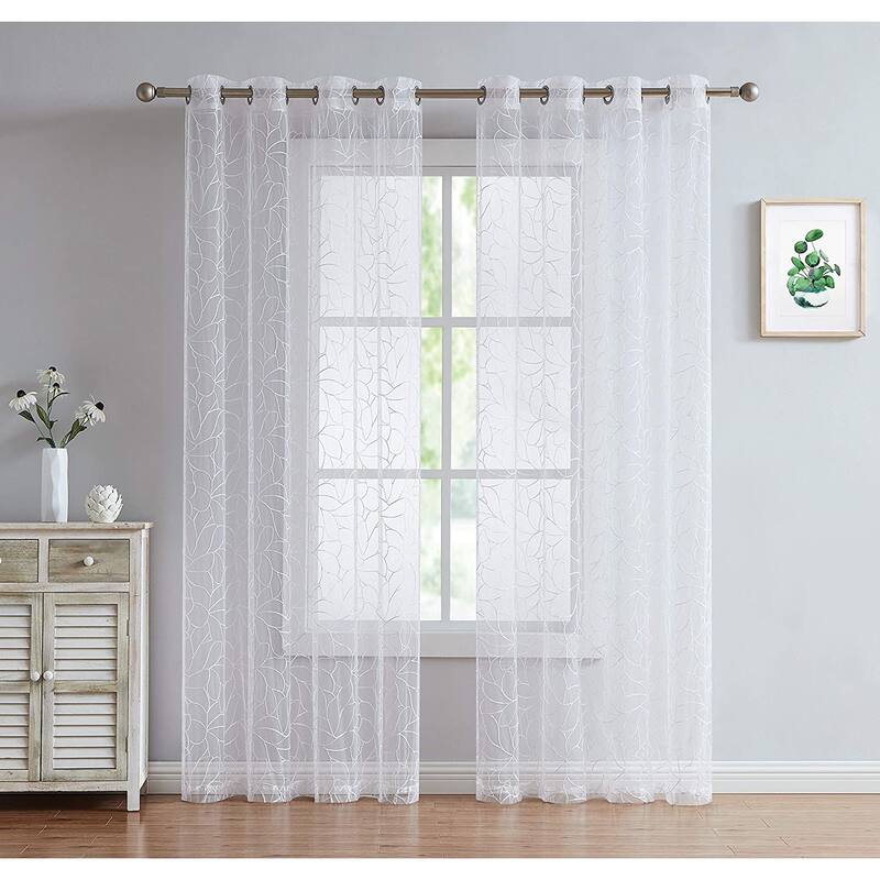 Olivia Embroidered Voile Sheer Grommet Curtain Panels for Any Room