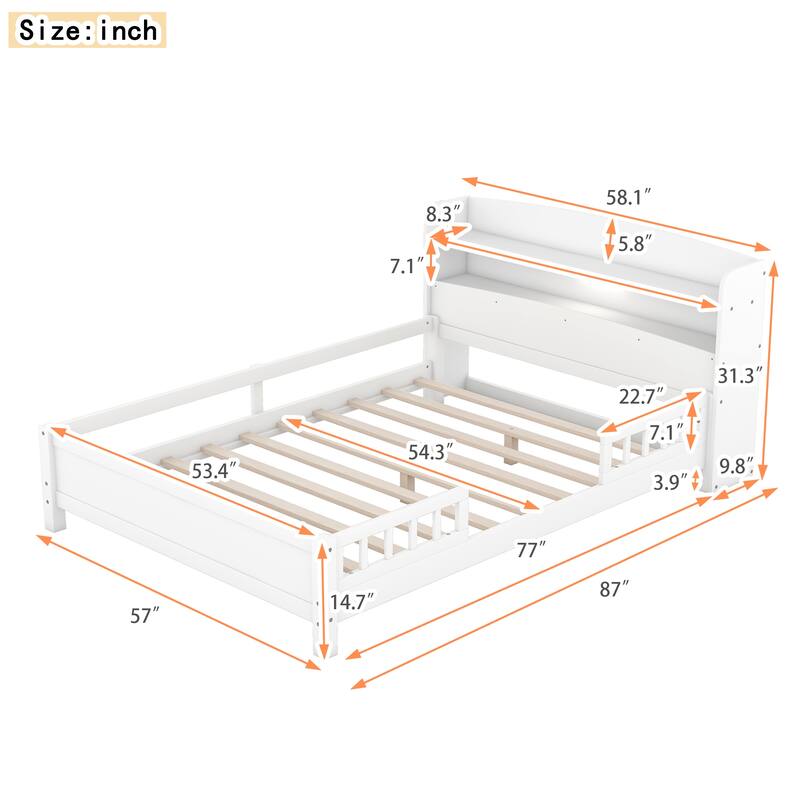 Multifunctional Wood Platform Bed, Twin/Full with LED Headboard Light & Storage