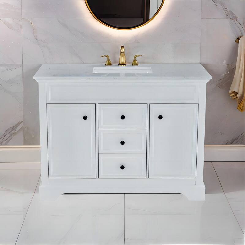 Naeb 48 in. W x 22 in. D x 36 in. H Single Sink Bathroom Vanity in White with White Quartz Countertop