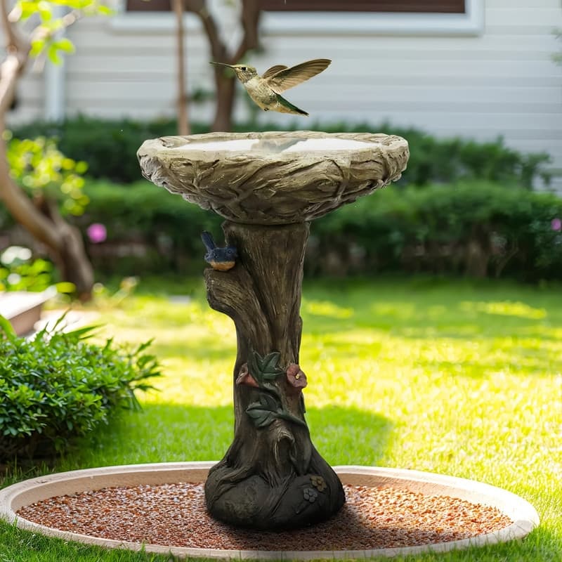 SunJet 25.5" Tall Concrete Outdoor Bird Bath - 25.5'' H X 17.7'' W X 17.7'' D - Brown