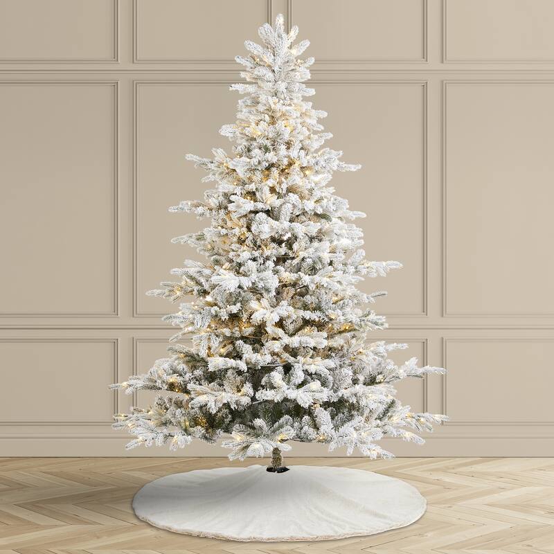 Glitzhome 7.5ft/9ft Pre-Lit Flocked Full Fir Artificial Christmas Trees with Foot Pedal