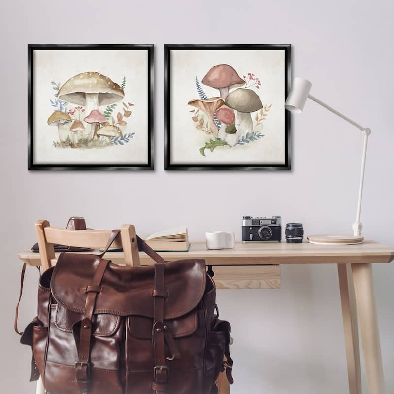 Stupell Pastel Blooming Mushrooms Framed Floater Canvas Wall Art Design By Mollie B. (Set of 2)
