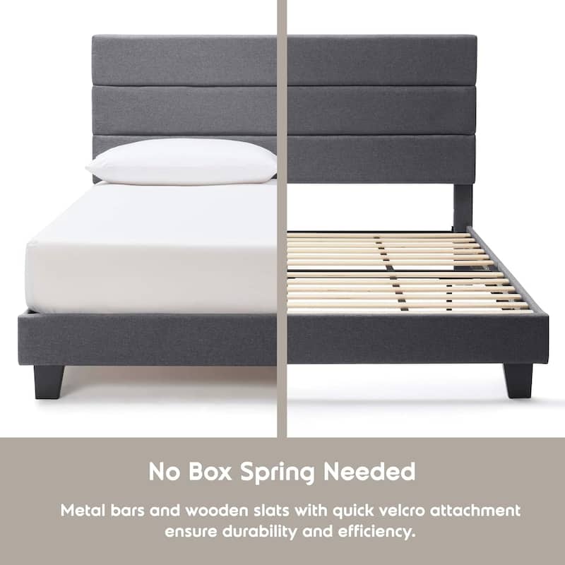 Nestl Bed Frame with 8" Green Tea Graphite Memory Foam Mattress and Horizontal Channel Upholstered Headboard