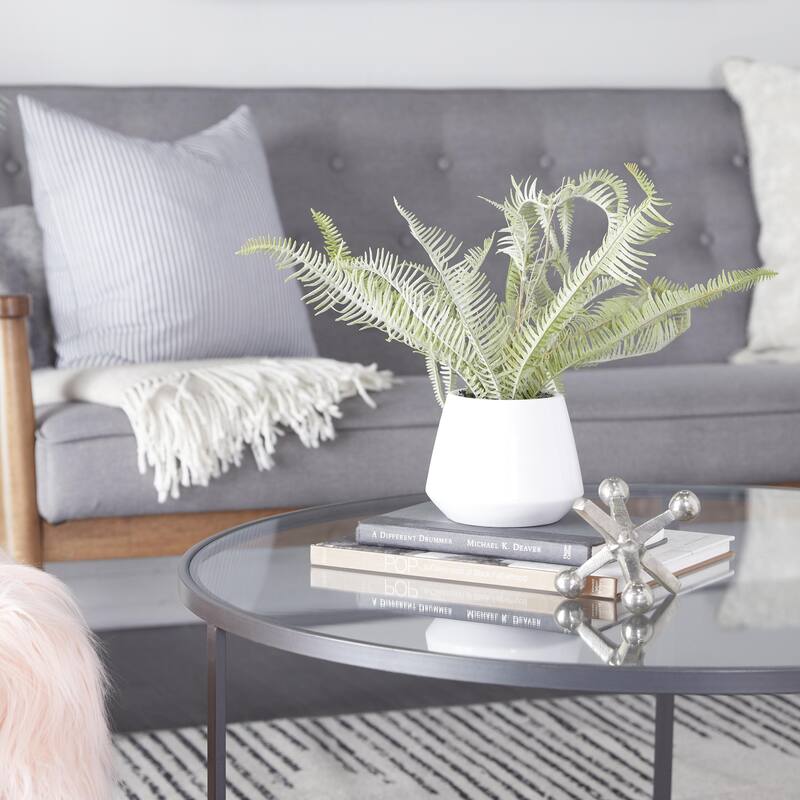 Faux Foliage Fern Artificial Plant with Realistic Leaves and White Ceramic Pot - Green - Roche River Decor