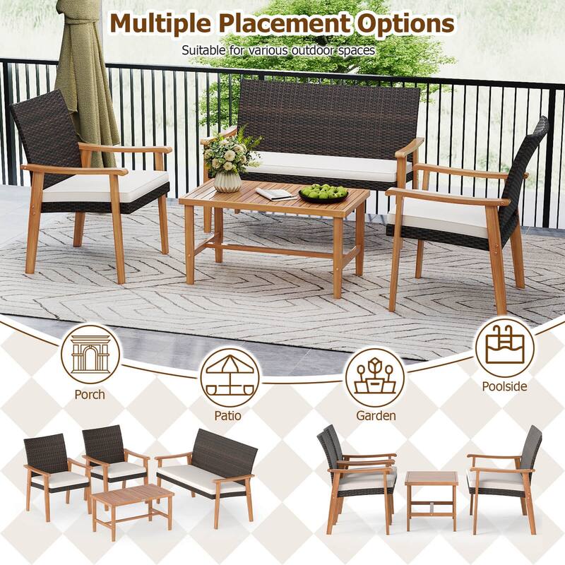 Costway 8 PCS Patio Furniture Set with Acacia Wood Coffee Table & Soft - See Details