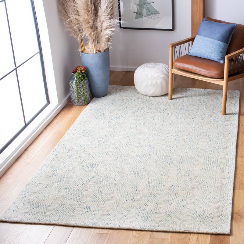SAFAVIEH Handmade Abstract Lynn Modern Wool Rug - 4' x 6' - Ivory/Light Blue