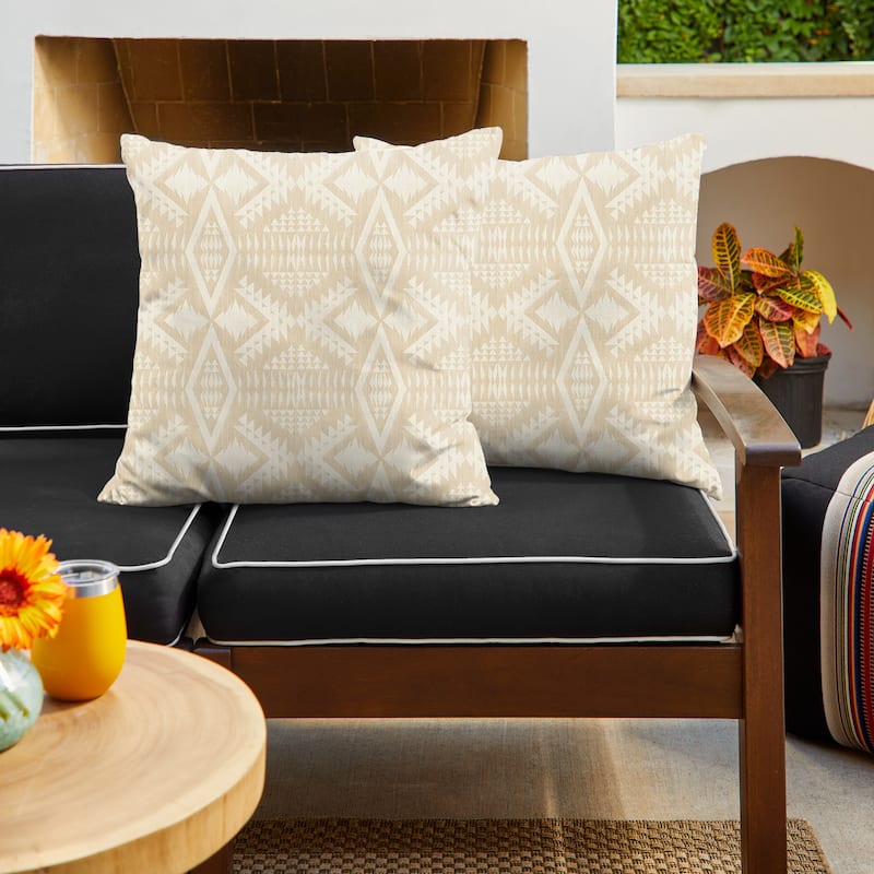 Sorra Home Sunbrella Pendleton Outdoor Knife Edge Pillow Set of 2 - 22 in H x 22 in W x 6 in D - Diamond River Sand