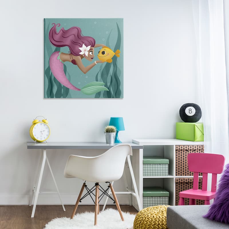 Stupell Mermaid & Fish Friends Canvas Wall Art Design By Sarah Hickman
