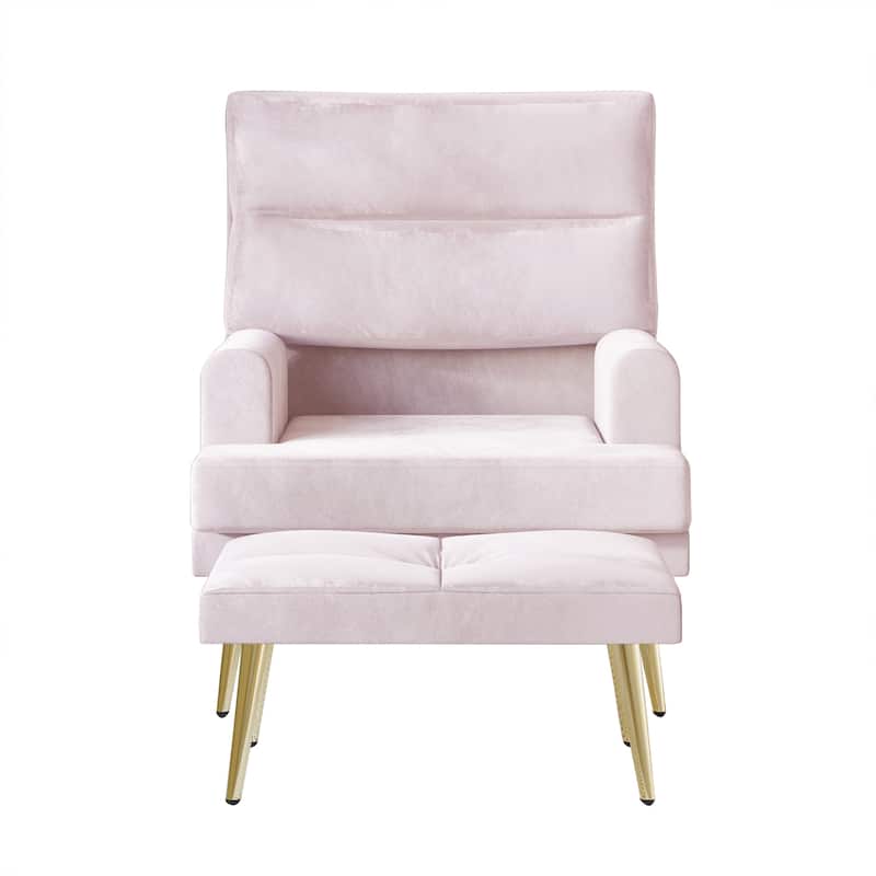 CraftPorch Modern Gold Legs Velvet Accent Chair with Ottoman - Light Pink