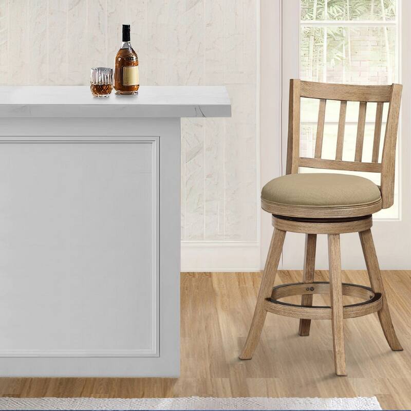 24 Inch Solid Wood Swivel Counter Stool, Slatted - 21.5 L x 18 W x 37.5 H