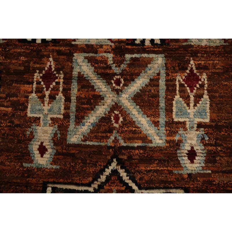 Hand Knotted Oriental 100% Wool Carpet Modern Tribal Oranges & Rust Moroccan Area Rug - 9' 7'' X 6' 10''