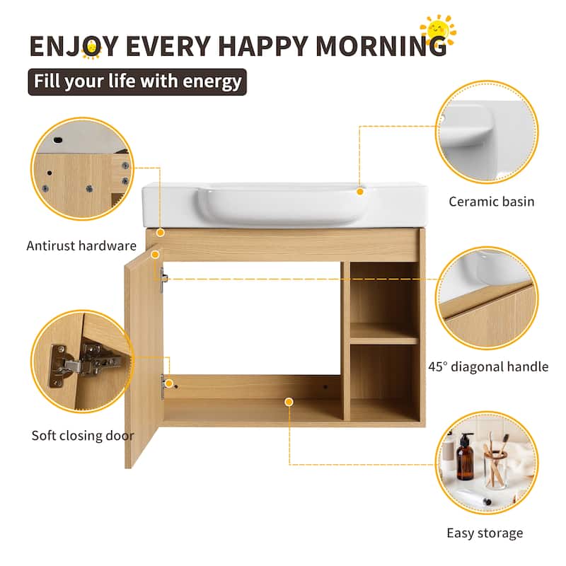 Beingnext 24"/28" Bathroom Vanity with Sink, Floating Bathroom Vanity with Soft Close Door and Shelf