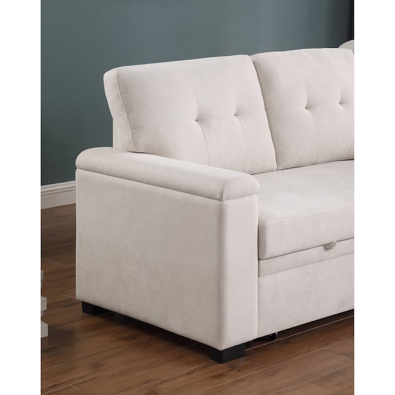 84.5"W Beige Woven Reversible Sleeper Sectional Sofa with Storage Chaise, 53x84x34 inches, 188 lbs