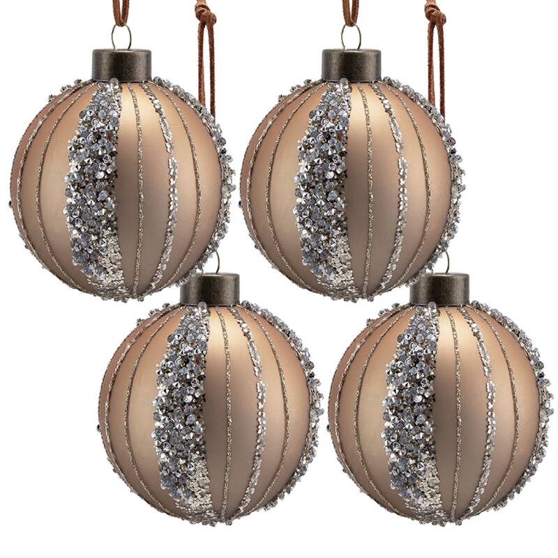 D4.7" Christmas Ball Ornaments, Glass Decorative Hanging Ball Christmas Tree Ornaments for Holiday Decorations, Set of 4