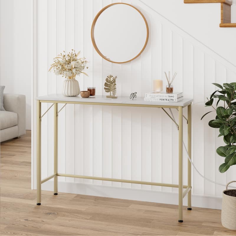 Console Table with Outlets, Narrow Sofa Table with Charging Station